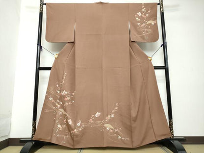 平和屋着物●訪問着　駒刺繍　流水花蝶文　金彩　正絹　逸品　DABI2296ud