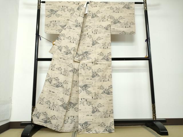 平和屋着物●久留米絣　単衣　絣のゆかた　風景文　坂田織物謹製　証紙付き　綿　逸品　DABI2303ud