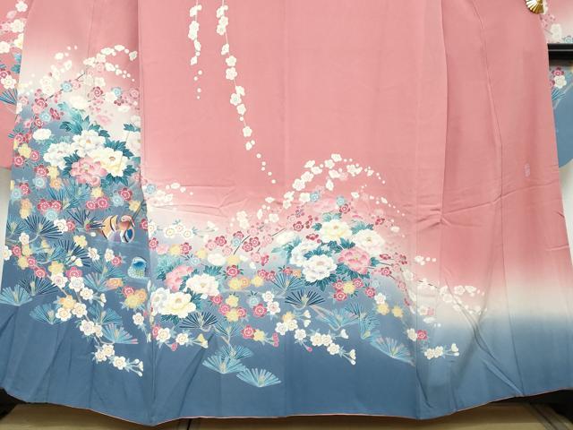 平和屋着物●豪華振袖　友禅　作家物　鴛鴦草花文　暈し染め　京都きもの友禅扱い　正絹　逸品　DABI2304ud