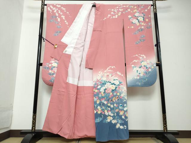 平和屋着物●豪華振袖　友禅　作家物　鴛鴦草花文　暈し染め　京都きもの友禅扱い　正絹　逸品　DABI2304ud
