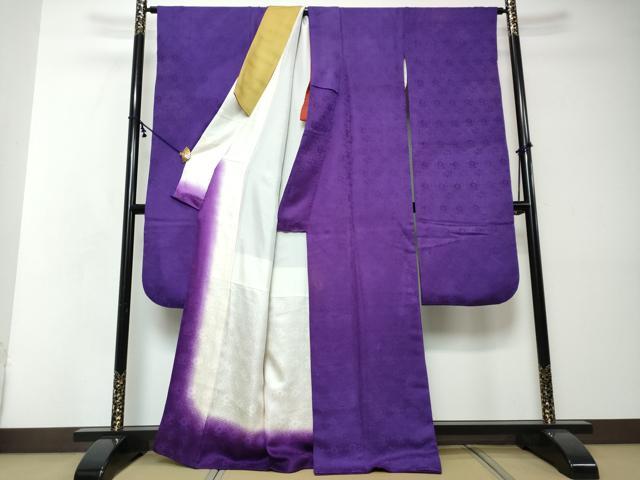 平和屋着物●豪華振袖　紗綾型地紋　紫紺色　正絹　逸品　DABI2306ud