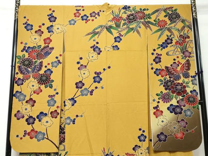 平和屋着物●豪華振袖　紅型　花蝶文　暈し染め　正絹　逸品　DABI2307ud