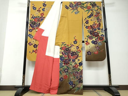 平和屋着物●豪華振袖　紅型　花蝶文　暈し染め　正絹　逸品　DABI2307ud