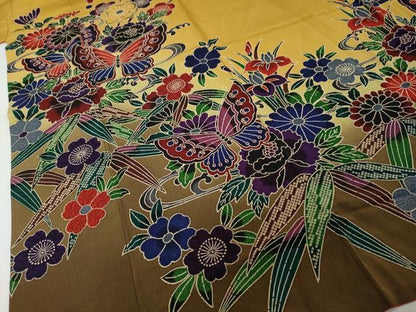 平和屋着物●豪華振袖　紅型　花蝶文　暈し染め　正絹　逸品　DABI2307ud