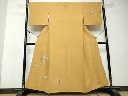 平和屋着物●訪問着　総刺繍　雪輪草花文　金糸　正絹　逸品　DABI2308ud