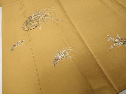 平和屋着物●訪問着　総刺繍　雪輪草花文　金糸　正絹　逸品　DABI2308ud