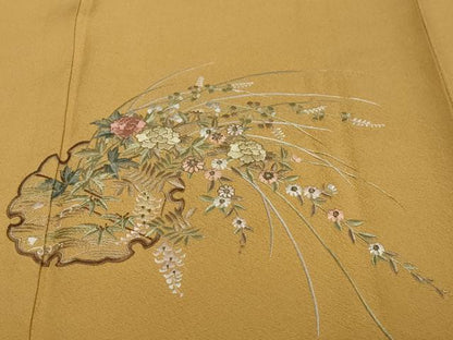 平和屋着物●訪問着　総刺繍　雪輪草花文　金糸　正絹　逸品　DABI2308ud
