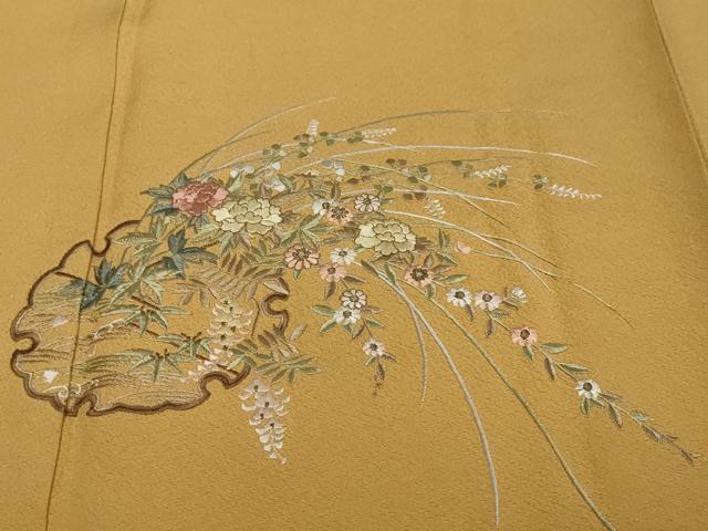 平和屋着物●訪問着　総刺繍　雪輪草花文　金糸　正絹　逸品　DABI2308ud
