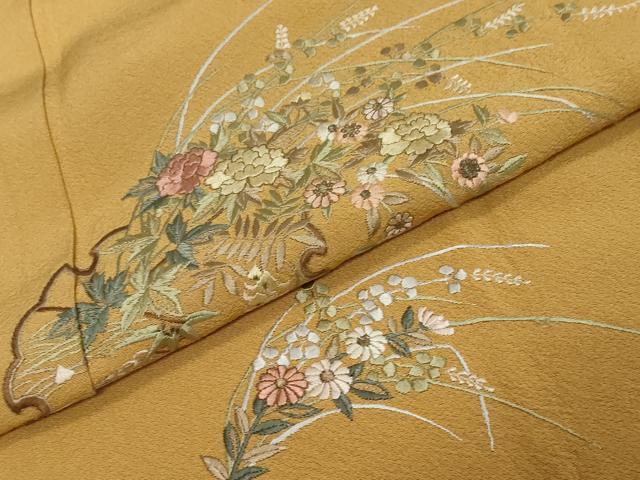 平和屋着物●訪問着　総刺繍　雪輪草花文　金糸　正絹　逸品　DABI2308ud