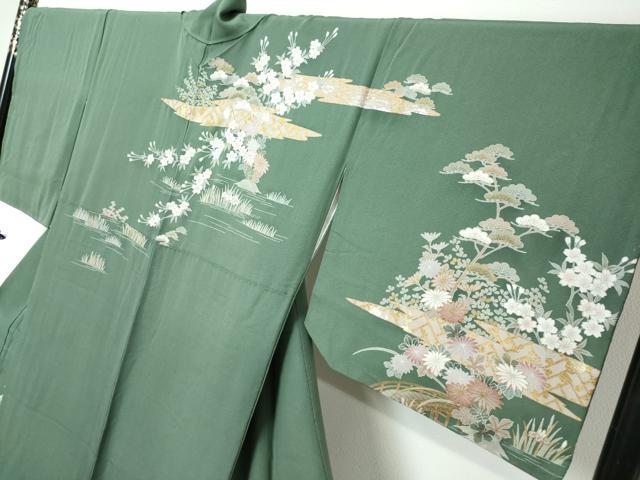 平和屋着物●訪問着　駒刺繍　渡橋風景草花文　金銀彩　正絹　逸品　DABI2311ud
