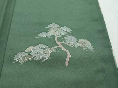 平和屋着物●訪問着　駒刺繍　渡橋風景草花文　金銀彩　正絹　逸品　DABI2311ud