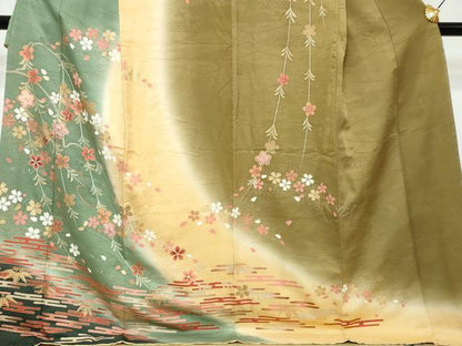 平和屋着物●訪問着　エ霞草花文　暈し染め　金彩　ロング丈　正絹　逸品　DABI2313ud