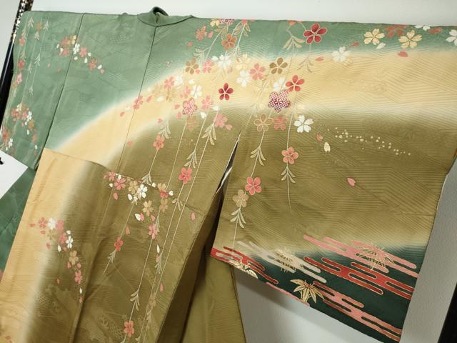 平和屋着物●訪問着　エ霞草花文　暈し染め　金彩　ロング丈　正絹　逸品　DABI2313ud