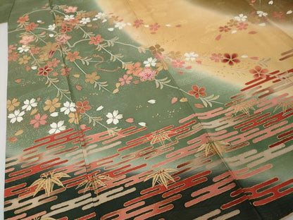 平和屋着物●訪問着　エ霞草花文　暈し染め　金彩　ロング丈　正絹　逸品　DABI2313ud