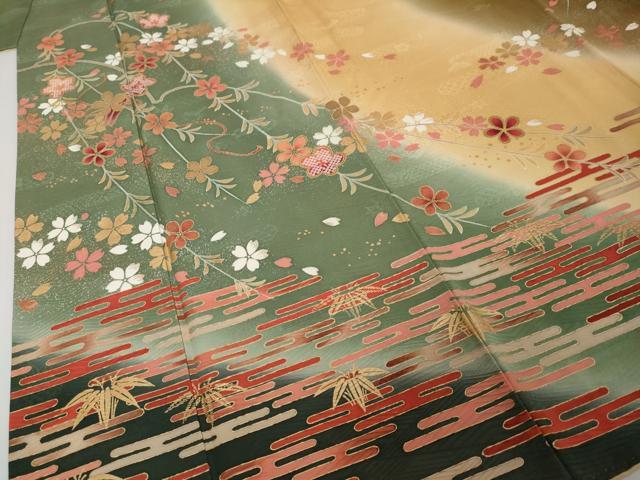 平和屋着物●訪問着　エ霞草花文　暈し染め　金彩　ロング丈　正絹　逸品　DABI2313ud