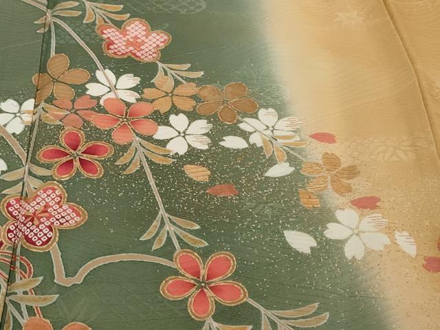 平和屋着物●訪問着　エ霞草花文　暈し染め　金彩　ロング丈　正絹　逸品　DABI2313ud