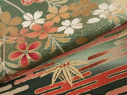 平和屋着物●訪問着　エ霞草花文　暈し染め　金彩　ロング丈　正絹　逸品　DABI2313ud