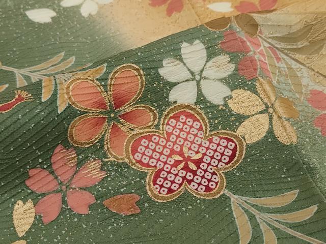 平和屋着物●訪問着　エ霞草花文　暈し染め　金彩　ロング丈　正絹　逸品　DABI2313ud