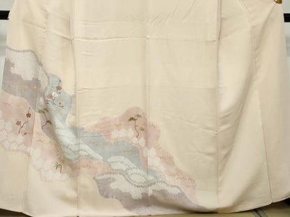 平和屋着物●訪問着　絞り　刺繍　道長梅松文　金彩　正絹　逸品　DABI2315ud