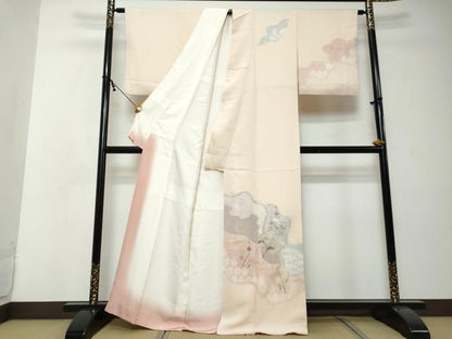 平和屋着物●訪問着　絞り　刺繍　道長梅松文　金彩　正絹　逸品　DABI2315ud