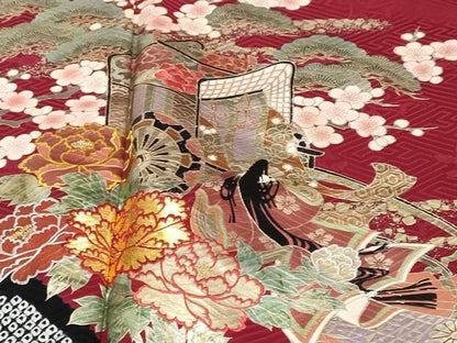 平和屋着物●豪華振袖　絞り　刺繍　女人御所車草花文　金彩　正絹　逸品　DABI2317ud