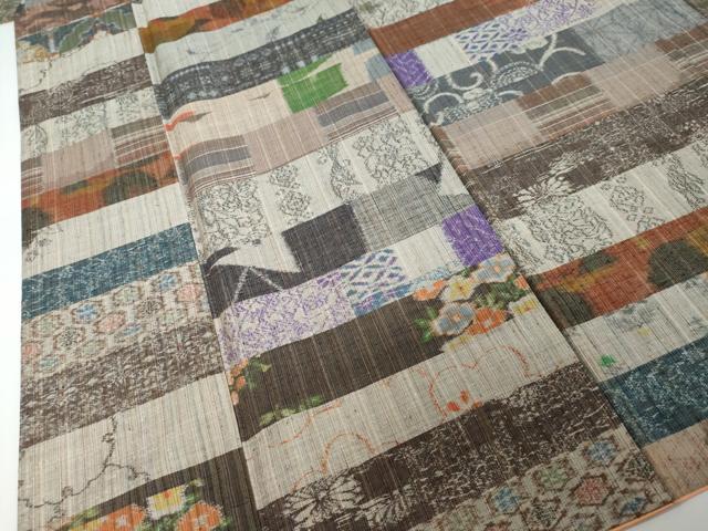 平和屋着物●小千谷紬　百柄　横段草花文　正絹　逸品　DABI2318ud