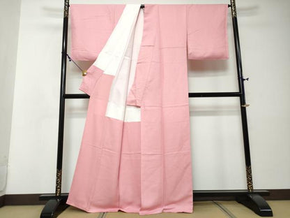 平和屋着物●上質な色無地　霞地紋　鴇色　正絹　逸品　DABI2326ud