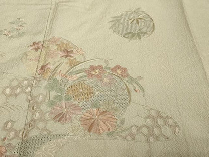 平和屋着物●中国三大刺繍　スワトウ刺繍　汕頭刺繍　総刺繍　訪問着　流水吉祥草花丸文　正絹　逸品　DABI2328ud
