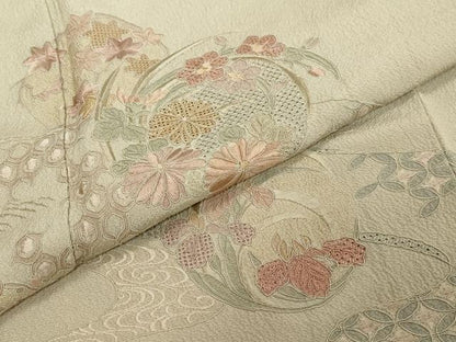 平和屋着物●中国三大刺繍　スワトウ刺繍　汕頭刺繍　総刺繍　訪問着　流水吉祥草花丸文　正絹　逸品　DABI2328ud