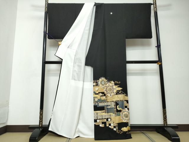 平和屋着物●豪華黒留袖　駒刺繍　鳥獣草花文　金彩　正絹　逸品　DABI2329ud
