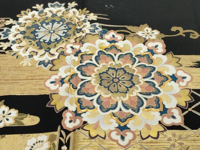 平和屋着物●豪華黒留袖　駒刺繍　鳥獣草花文　金彩　正絹　逸品　DABI2329ud