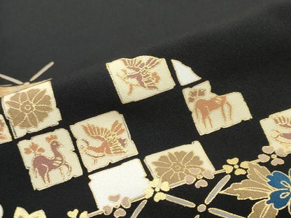 平和屋着物●豪華黒留袖　駒刺繍　鳥獣草花文　金彩　正絹　逸品　DABI2329ud