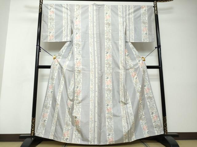 平和屋着物●本場大島紬　白大島　唐草間道　正絹　逸品　未使用　DABI2330ud