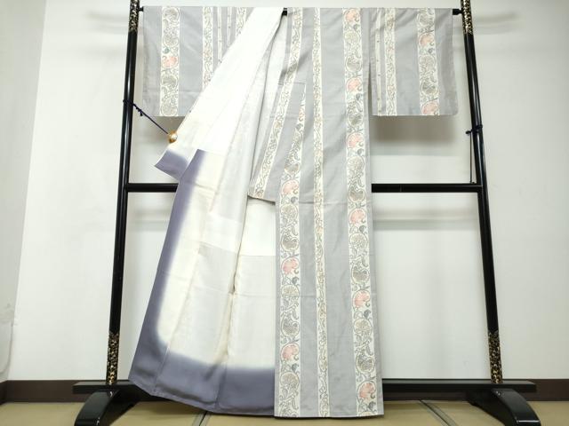 平和屋着物●本場大島紬　白大島　唐草間道　正絹　逸品　未使用　DABI2330ud