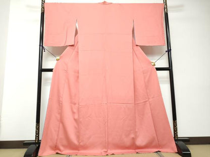 平和屋着物●皇室デザイナー　中村乃武夫　色無地　甚三紅色　正絹　逸品　未使用　DABI2335ud