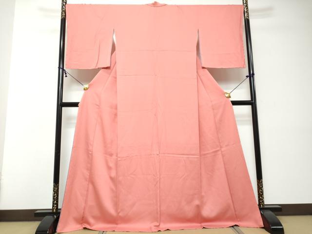 平和屋着物●皇室デザイナー　中村乃武夫　色無地　甚三紅色　正絹　逸品　未使用　DABI2335ud