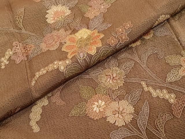 平和屋着物●中国三大刺繍　スワトウ刺繍　汕頭刺繍　総刺繍　訪問着　洋花文　鬼しぼ縮緬　やまと誂製　正絹　逸品　DABI2337ud