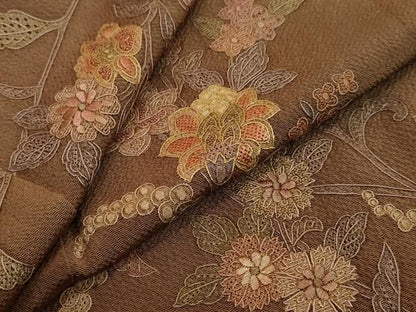 平和屋着物●中国三大刺繍　スワトウ刺繍　汕頭刺繍　総刺繍　訪問着　洋花文　鬼しぼ縮緬　やまと誂製　正絹　逸品　DABI2337ud
