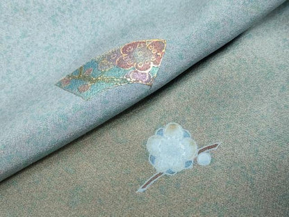 平和屋着物●伝統工芸士　京友禅染色作家　田家鬼彩　訪問着　扇面草花文　暈し染め　金彩　正絹　逸品　DABI2339ud