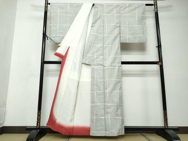 平和屋着物●本場大島紬　白大島　7マルキ　格子文　久野織物謹製　証紙付き　正絹　逸品　DABI2340ud