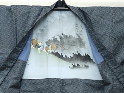 平和屋着物●男性　お召　アンサンブル　長羽織　野口　正絹　逸品　DABI2342ud