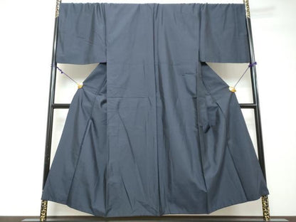 平和屋着物●男性　紬　アンサンブル　長羽織　鉄紺色　反端付き　キングサイズ　正絹　逸品　DABI2343ud