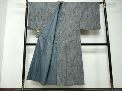 平和屋着物●男性　紬　アンサンブル　長羽織　霞文　正絹　逸品　DABI2344ud
