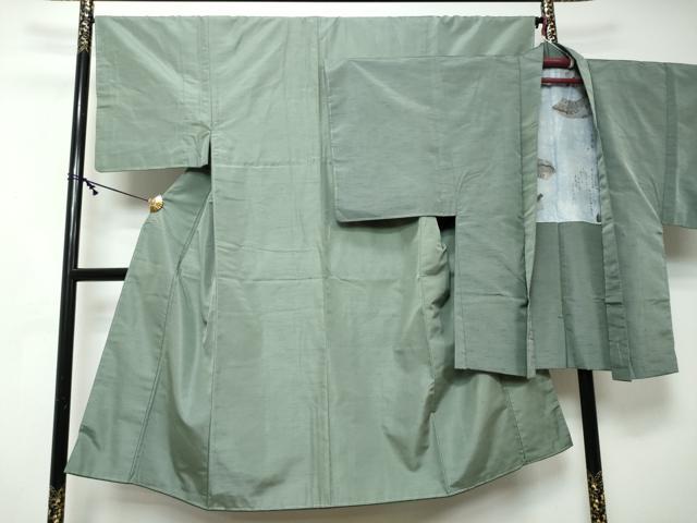 平和屋着物●男性　紬・羽織セット　着物：山葵色　羽織・柳鼠色　正絹　逸品　DABI2345ud