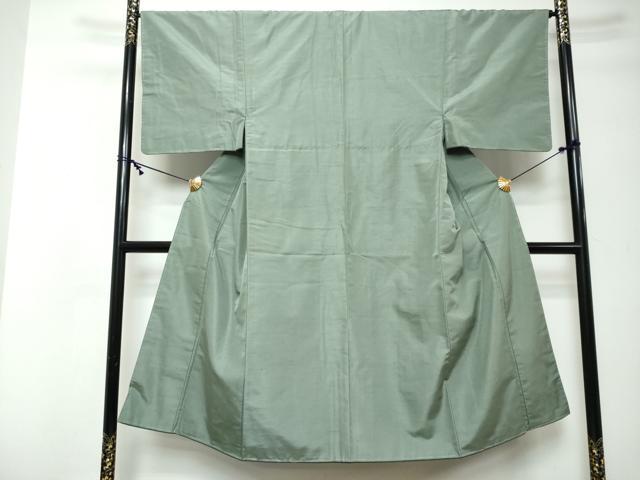 平和屋着物●男性　紬・羽織セット　着物：山葵色　羽織・柳鼠色　正絹　逸品　DABI2345ud
