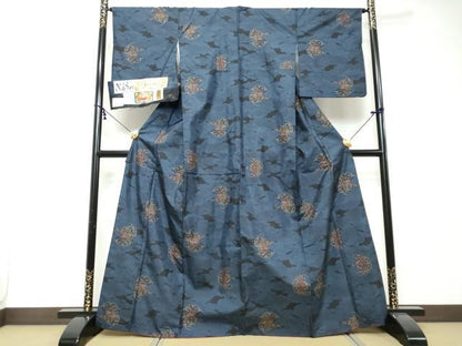平和屋着物●本場大島紬　7マルキ　雲霞花鳥絵皿文　久野織物謹製　証紙付き　正絹　逸品　DABI2347ud