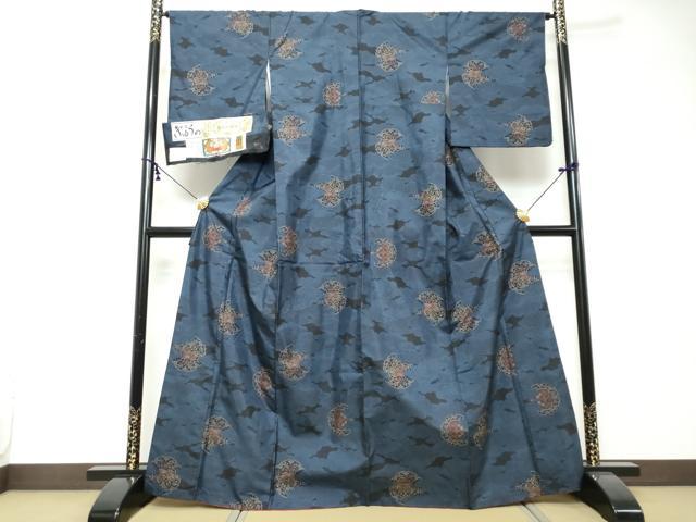 平和屋着物●本場大島紬　7マルキ　雲霞花鳥絵皿文　久野織物謹製　証紙付き　正絹　逸品　DABI2347ud
