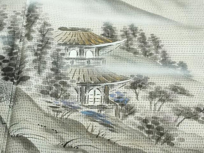 平和屋着物●本場縞大島紬　訪問着　作家物　手描き　遠山風景樹林文　暈し染め　金彩　正絹　逸品　DABI2349ud