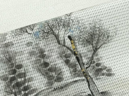 平和屋着物●本場縞大島紬　訪問着　作家物　手描き　遠山風景樹林文　暈し染め　金彩　正絹　逸品　DABI2349ud