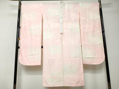 平和屋着物●振袖用長襦袢　無双仕立て　扇面草花地紋　暈し染め　正絹　逸品　DABI2351ud